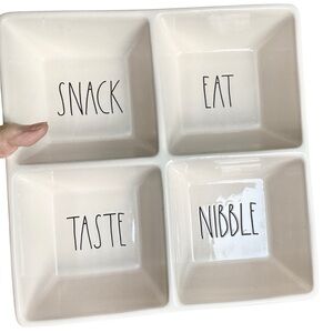 Rae Dunn Artisan Collection Creamy White Snack Tray Black Text Charcuterie Board